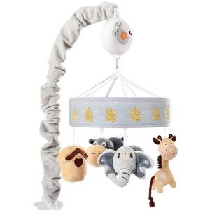 Musical Baby Crib Mobile - Jungle Animal Safari Theme Baby Mobile,  Gray, Tan,